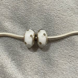 Authentic pandora #790602 white and gray polka dots glass charm